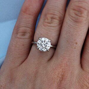 Tiny Band Hidden Halo Round Cut Solitaire Engagement Band, Platinum Setting